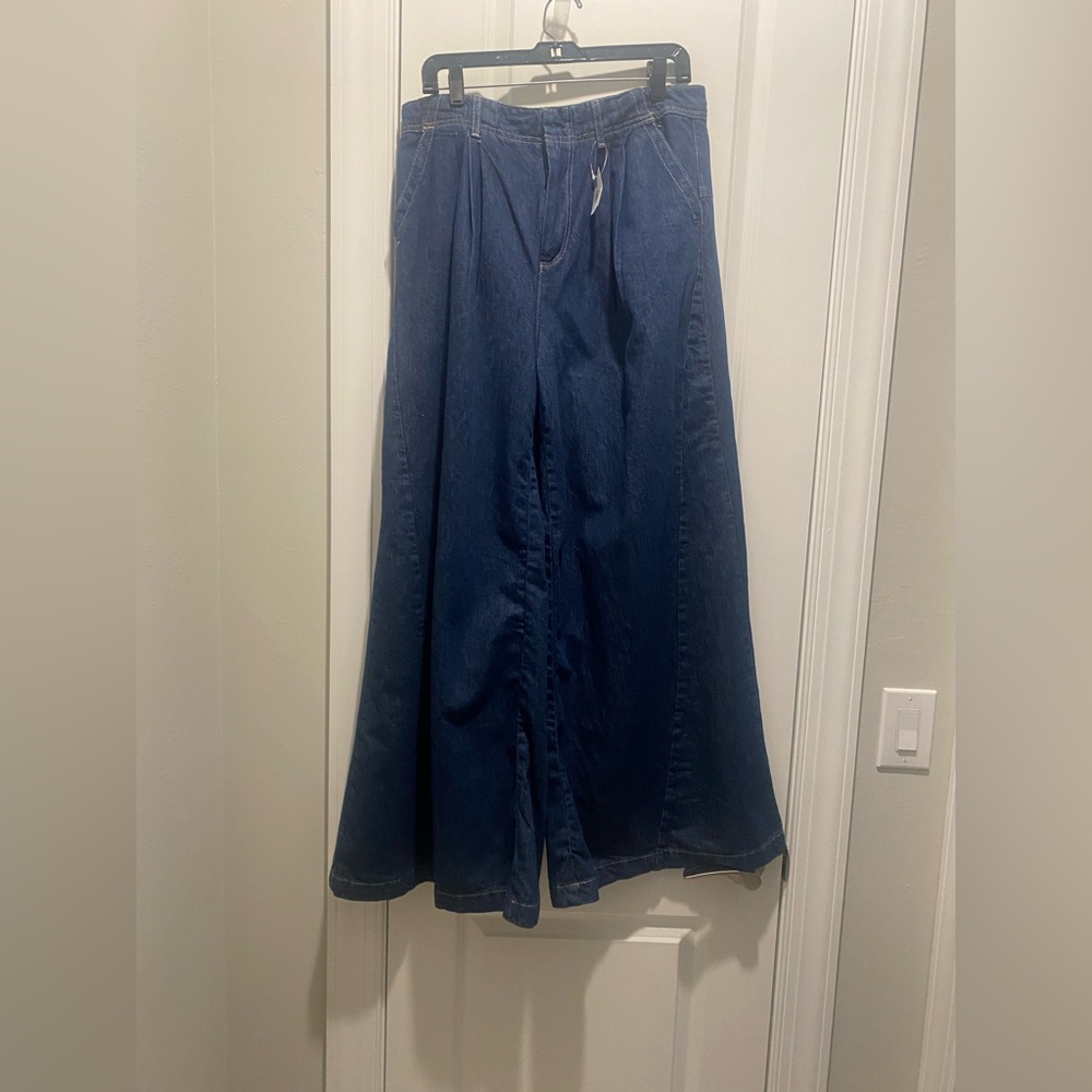 NWT Free People Equinox Blue Denim Wide Leg Trouser SZ 29 100% Cotton - Picture 4 of 11